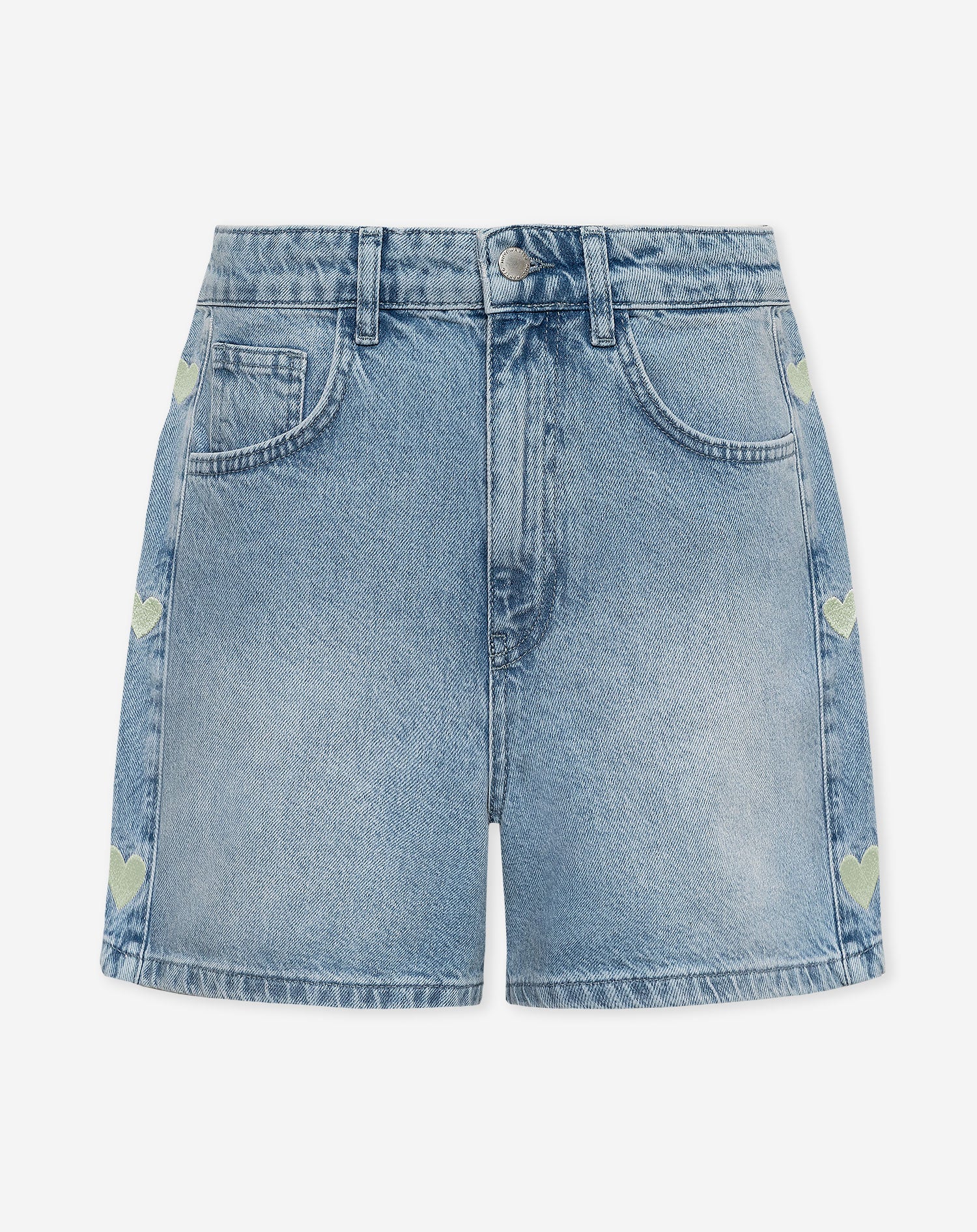 SIDE HEART DENIM MOM SHORT PISTACHE