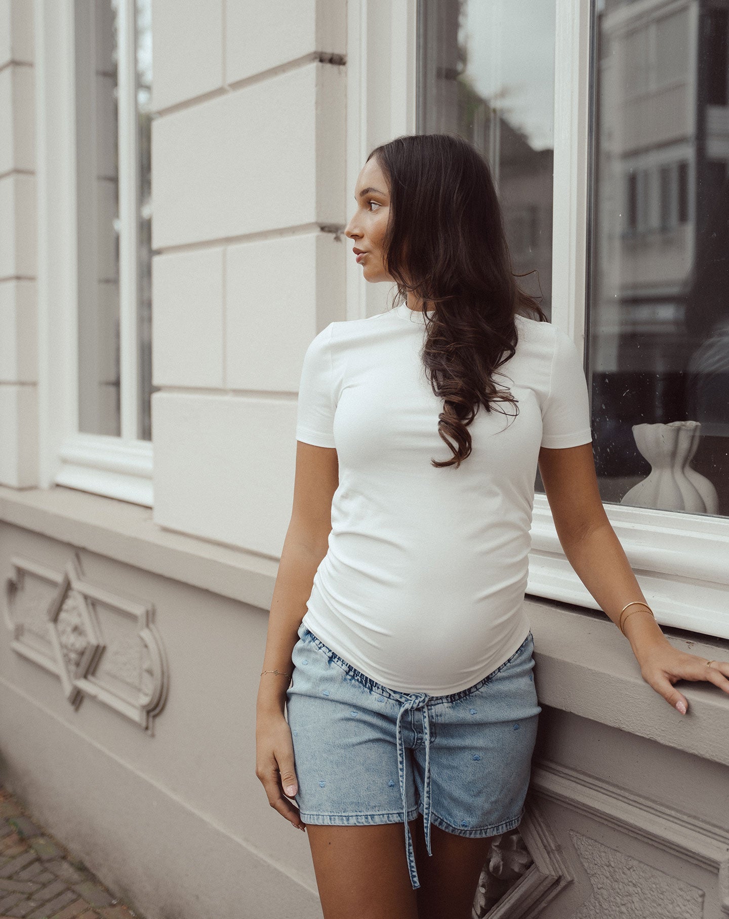 HEART CORD DENIM SHORT MATERNITY BLAUW