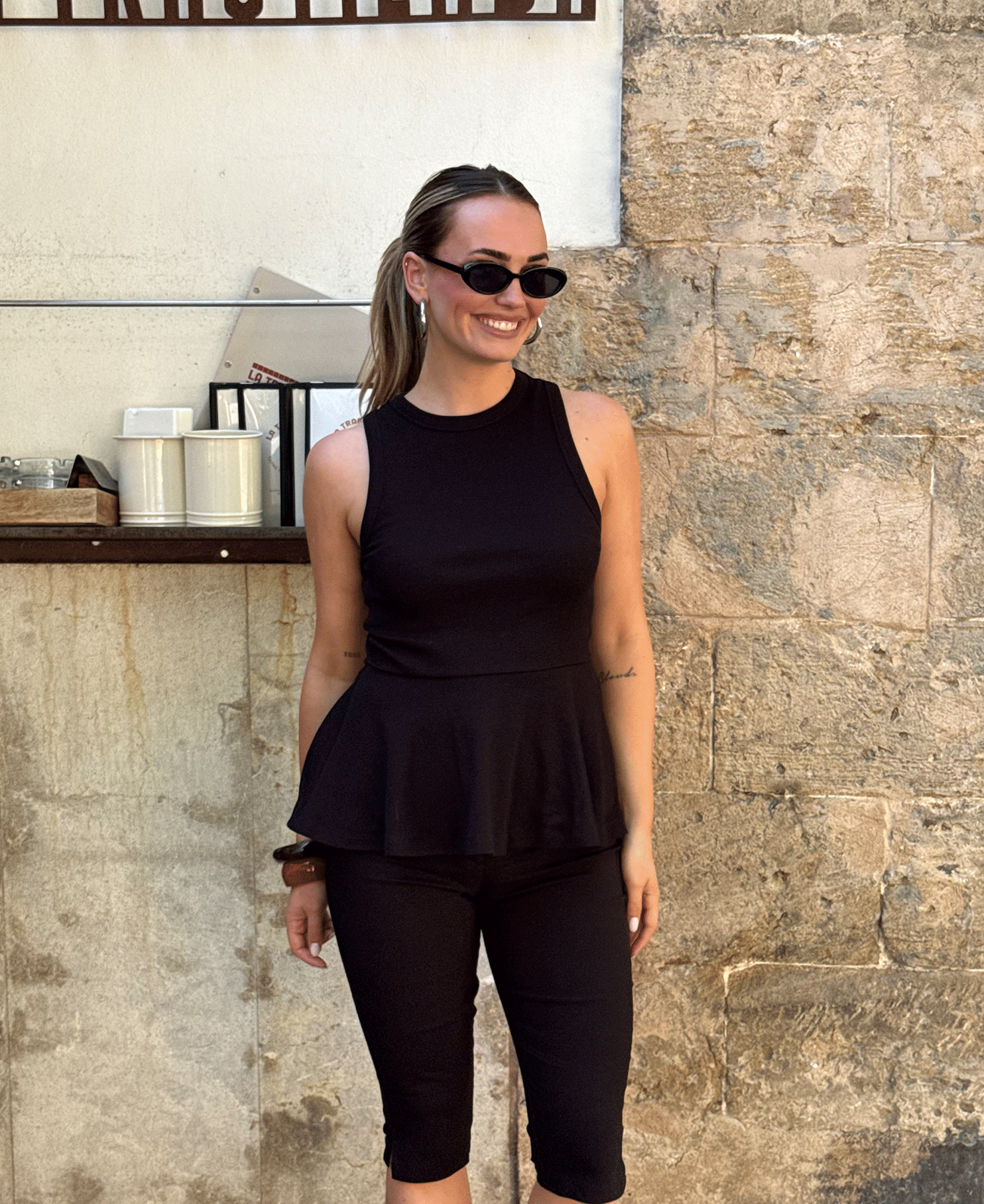 PEPLUM SINGLET ZWART