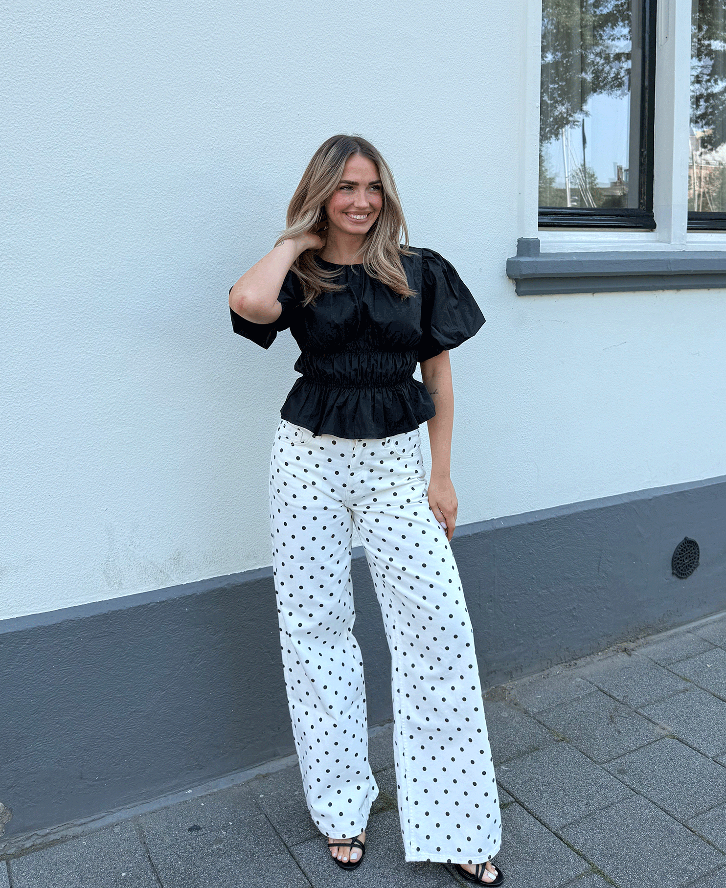 POLKA DOT WIDE LEG JEANS WIT