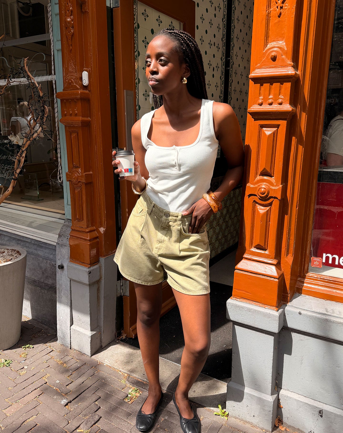 LOTTE PLEATED DENIM SHORT LIGHT OLIVE