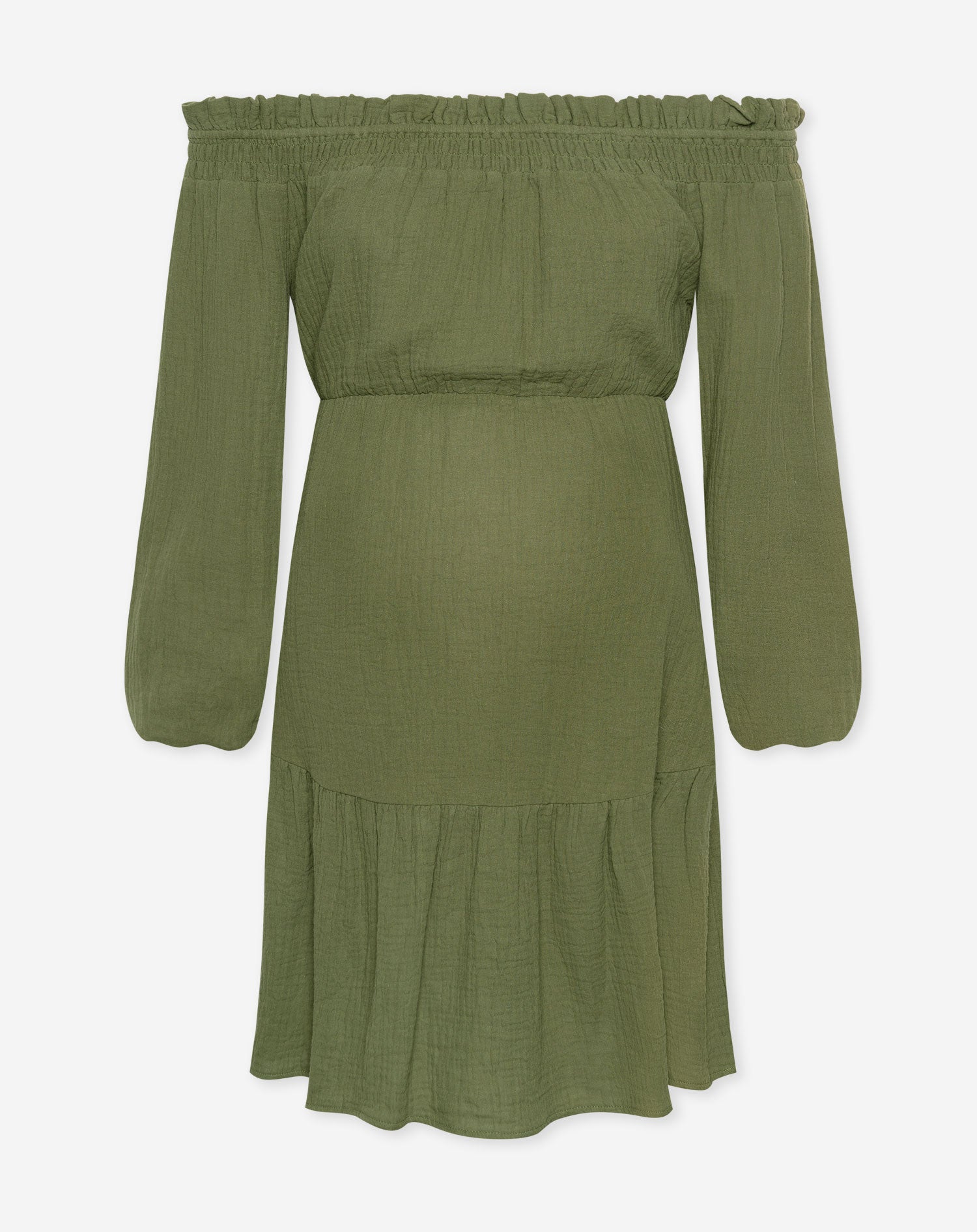 MOUSSELINE OFFSHOULDER MATERNITY DRESS OLIJFGROEN
