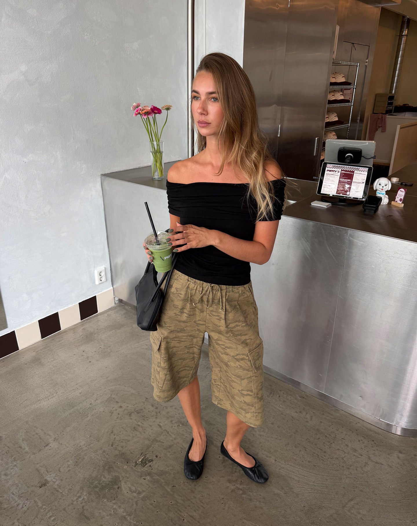 GIA LONG CARGO JORTS ARMY PRINT GROEN