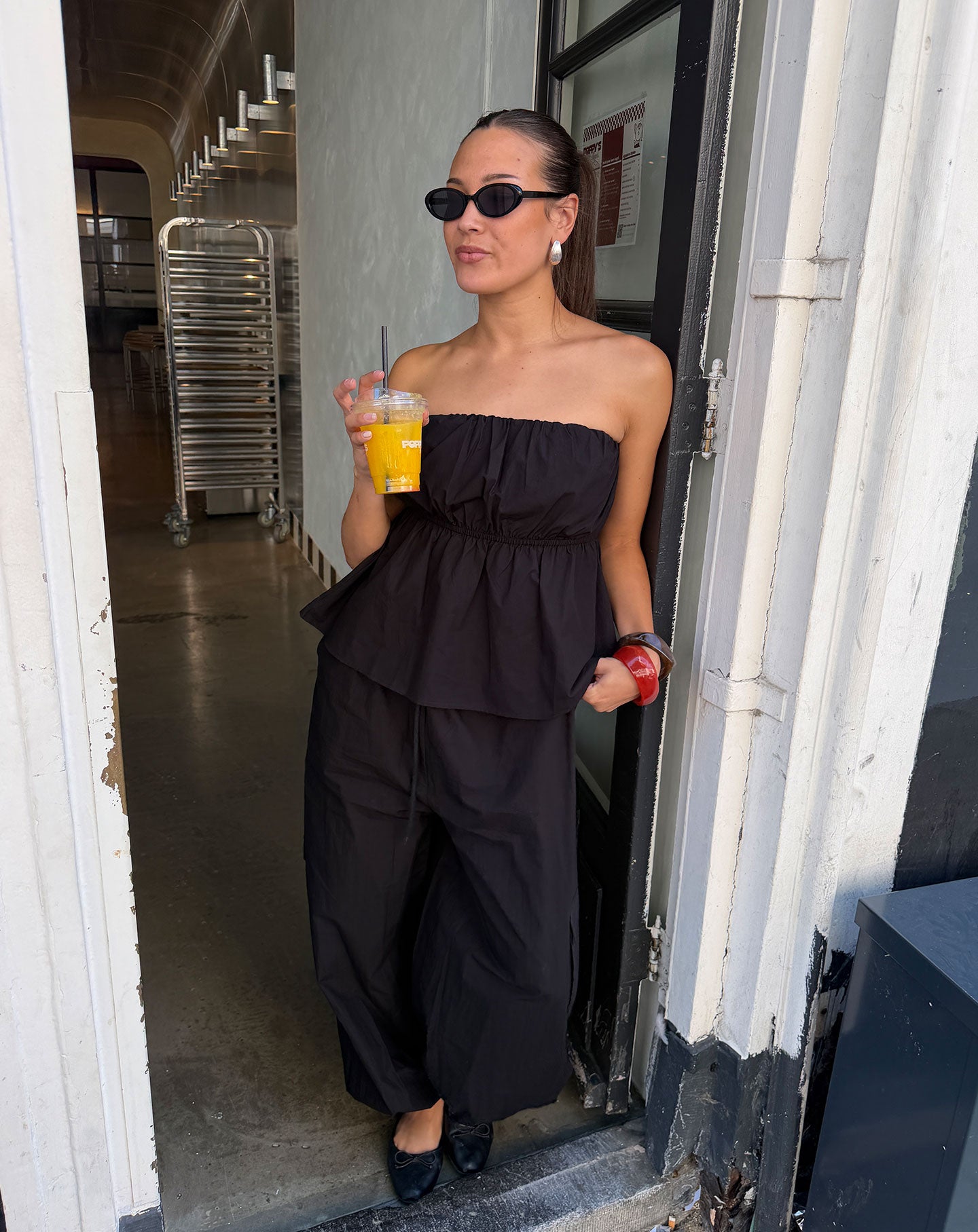 PEGGY POPLIN STRAPLESS TOP ZWART