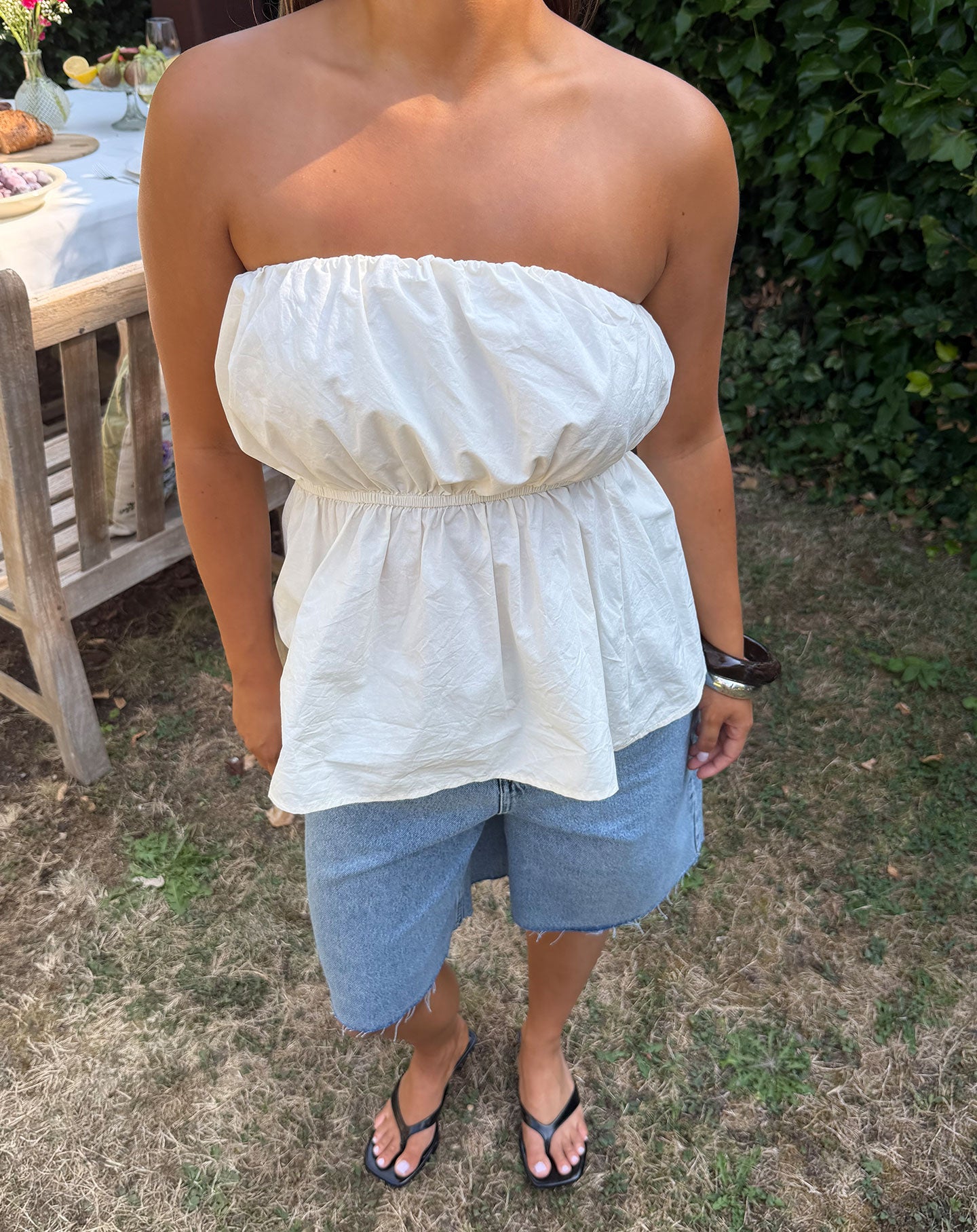 PEGGY POPLIN STRAPLESS TOP CRÈME
