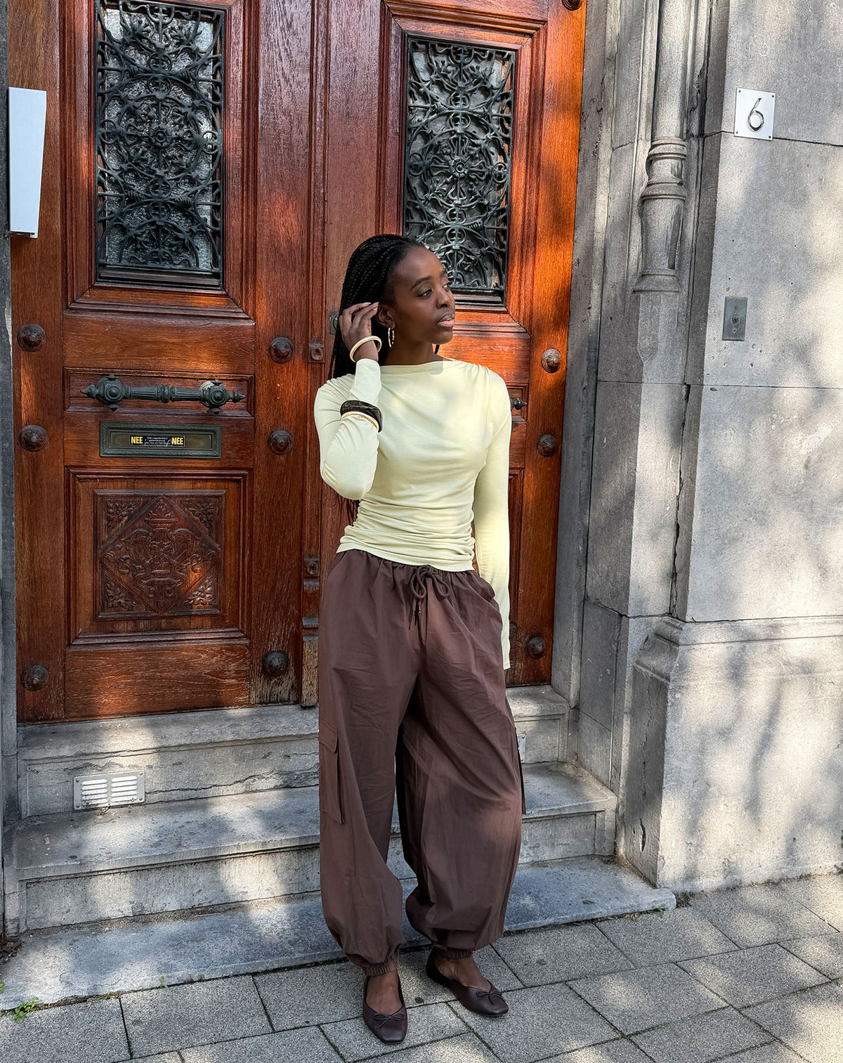 PEGGY POPLIN CARGO BALLOON PANTS BRUIN