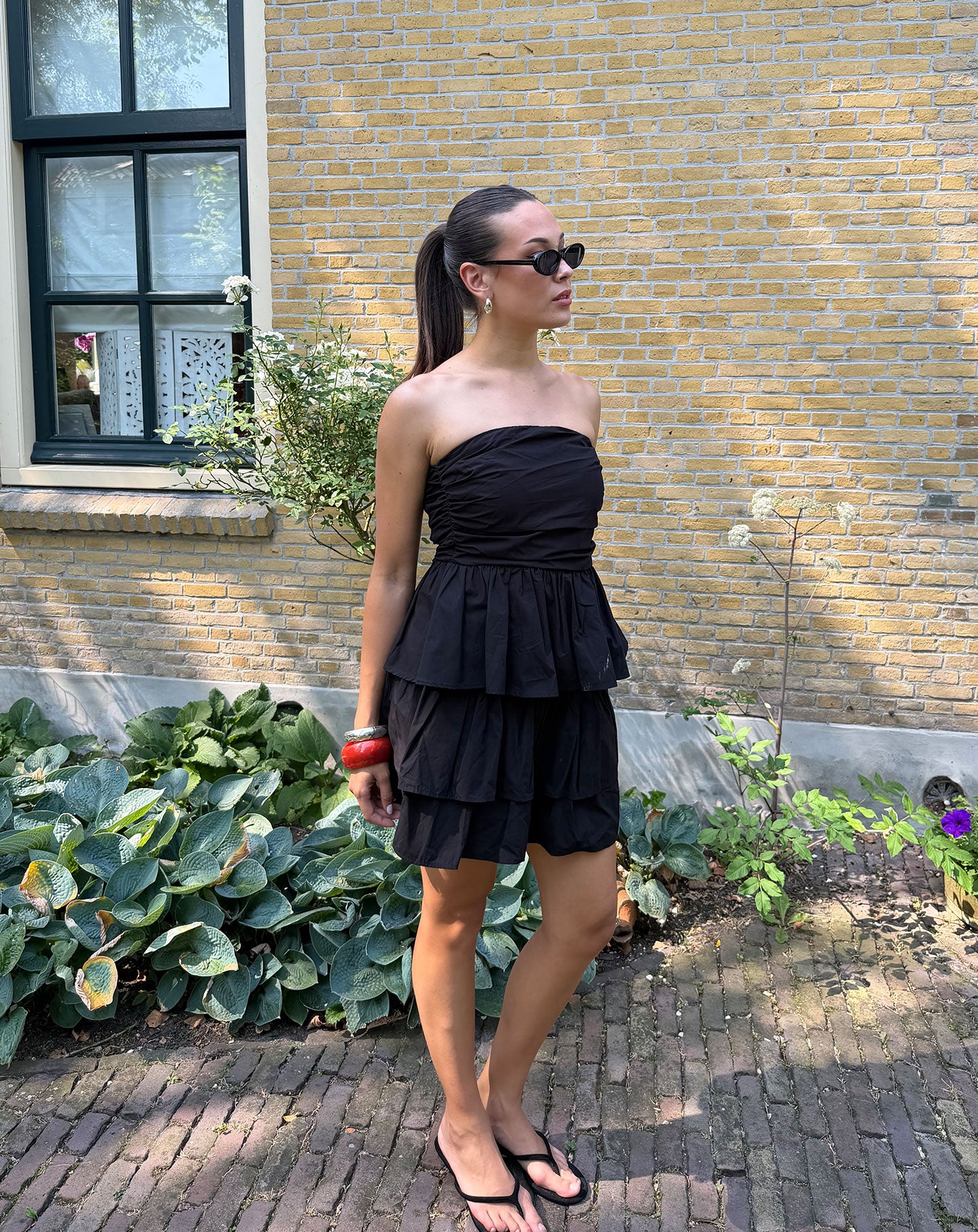 PEGGY POPLIN FRILL SKIRT ZWART