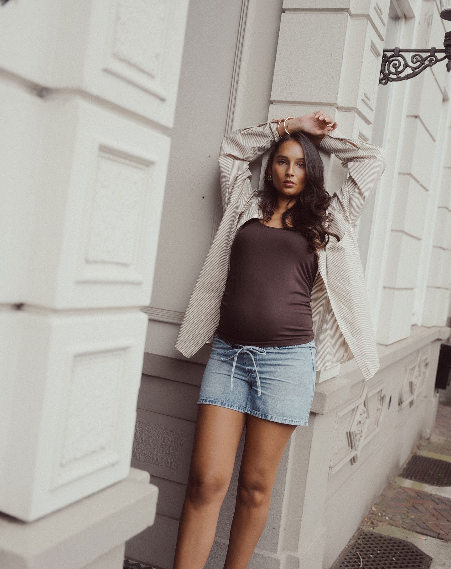 CORD DENIM SHORT MATERNITY BLAUW
