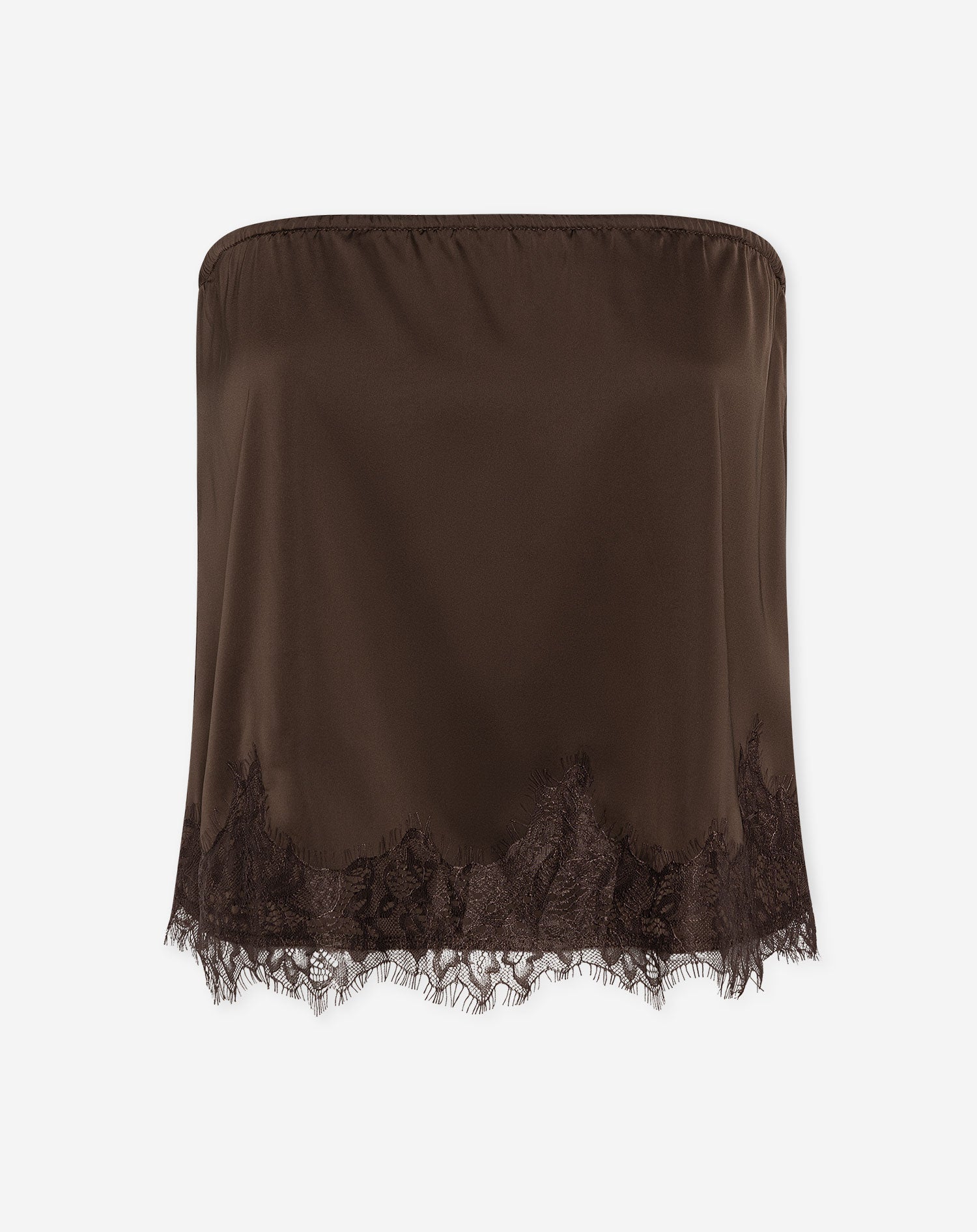 STACEY STRAPLESS SATIN LACE TOP BRUIN