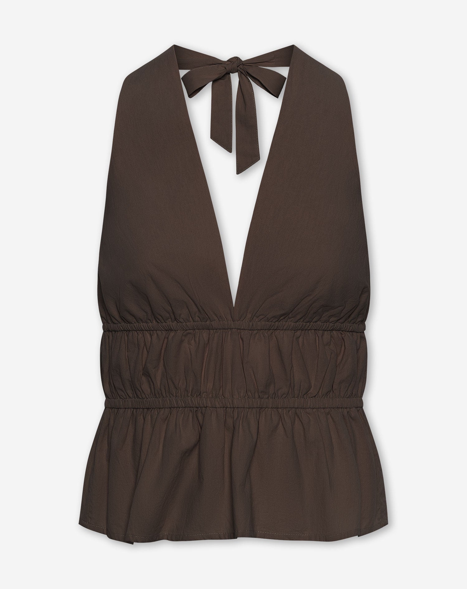 KIRA PEPLUM HALTER TOP BRUIN