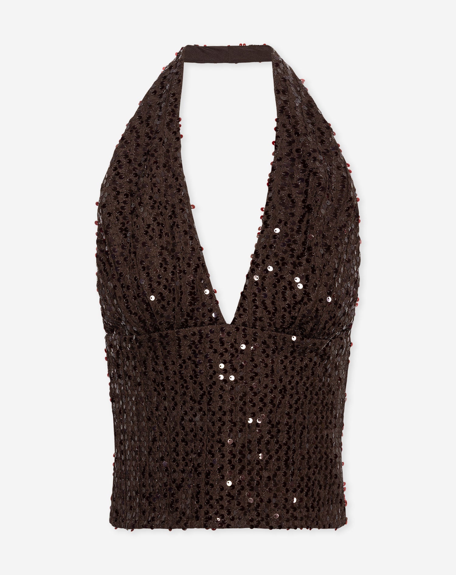 LOVA SEQUINS HALTER TOP BRUIN