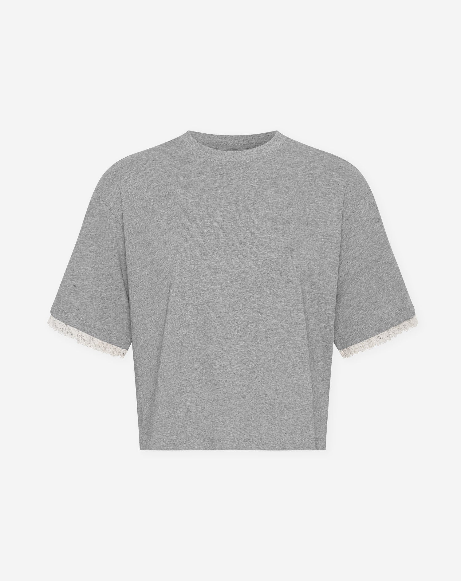 SHORT SLEEVE LACE CROPPED TEE GRIJS MELANGE