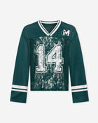 LACE SOCCER V NECK LONG SLEEVE TEE TEAL
