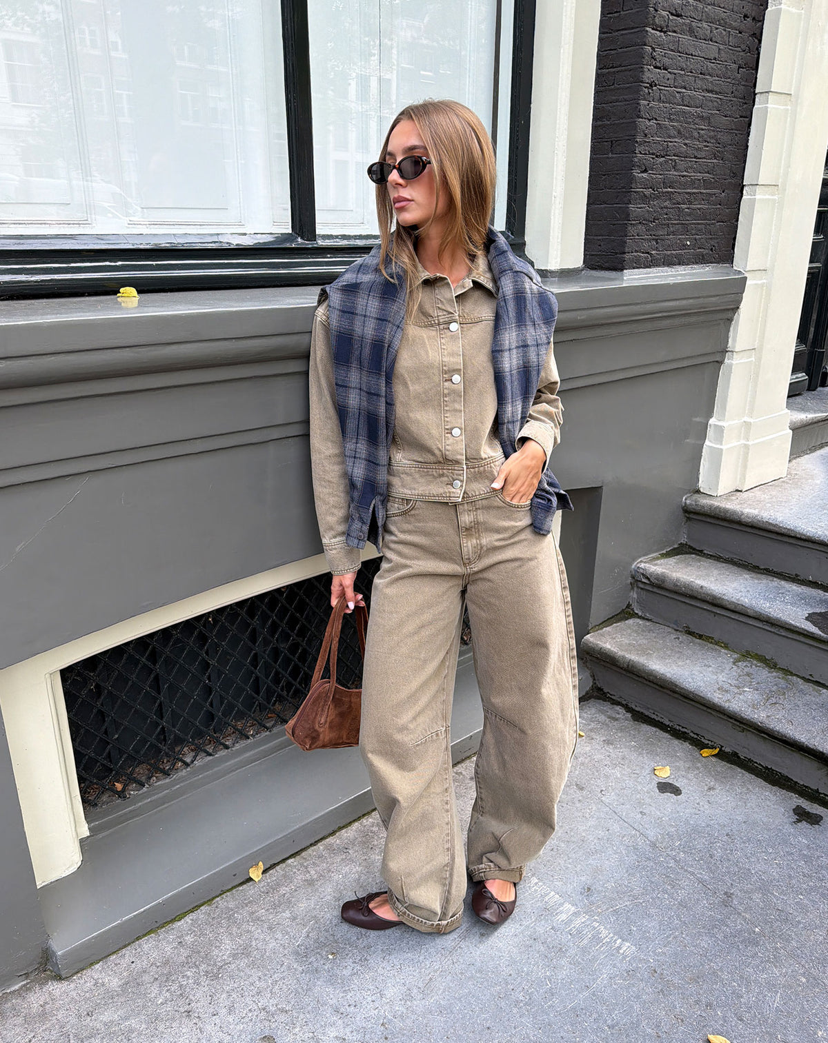 AIMEE BARREL LEG JEANS OLIVE GREEN