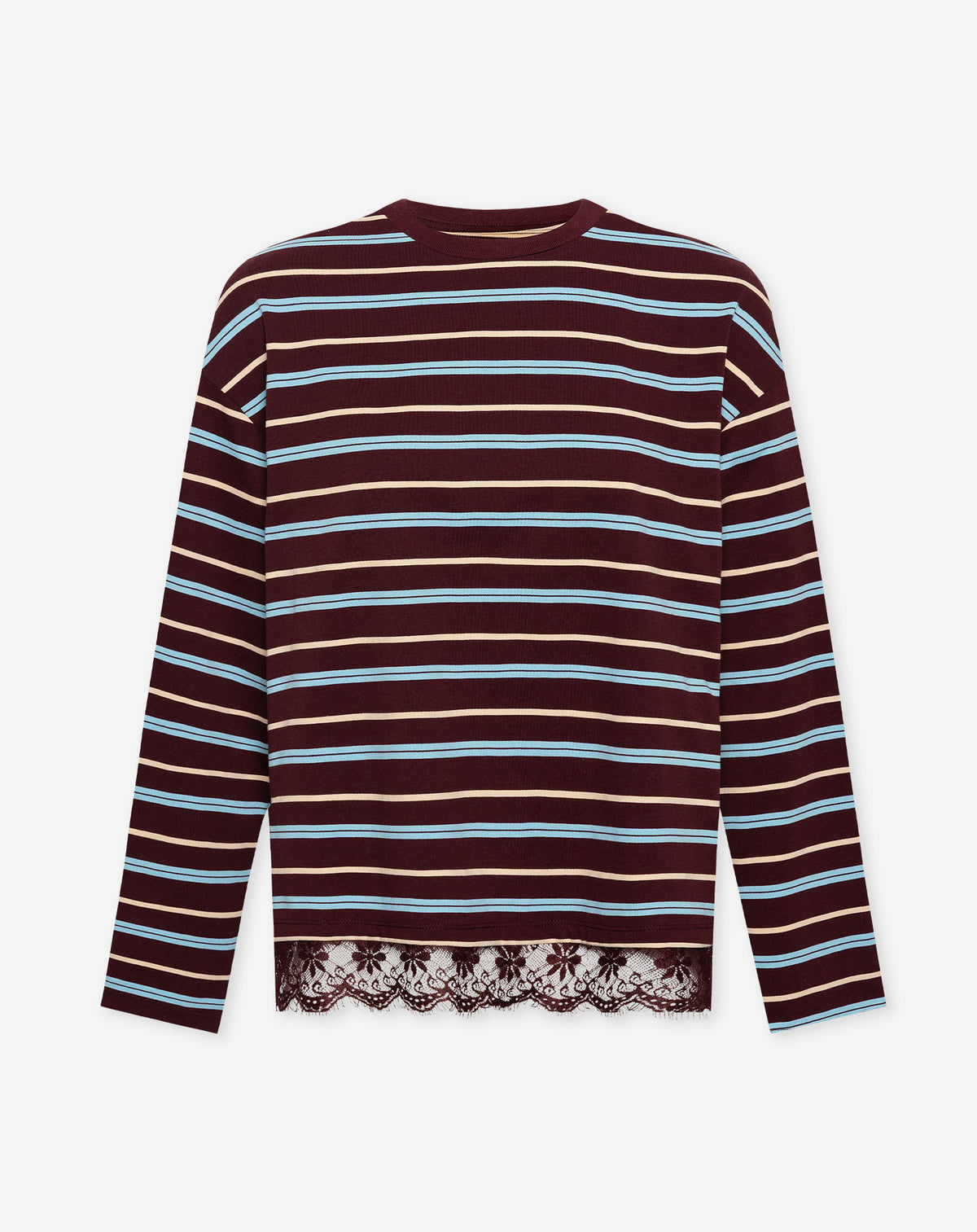 LAILA LACE STRIPE LONGSLEEVE TEE BURGUNDY