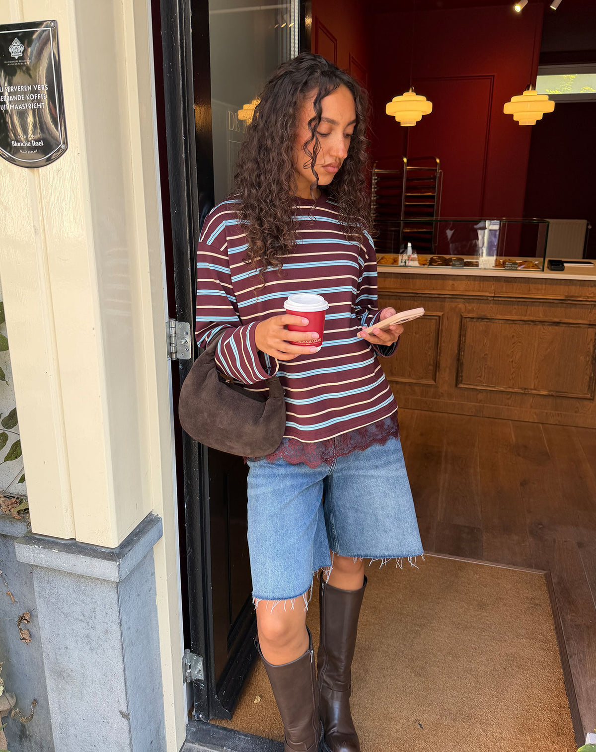 LAILA LACE STRIPE LONGSLEEVE TEE BURGUNDY