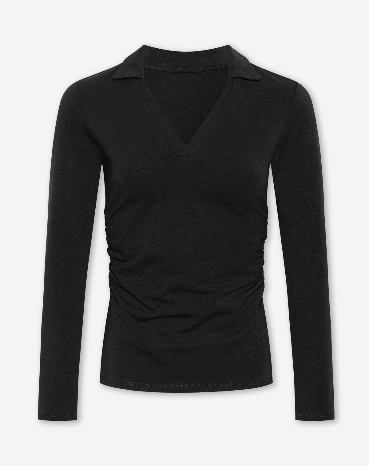 FITTED VNECK POLO TEE ZWART