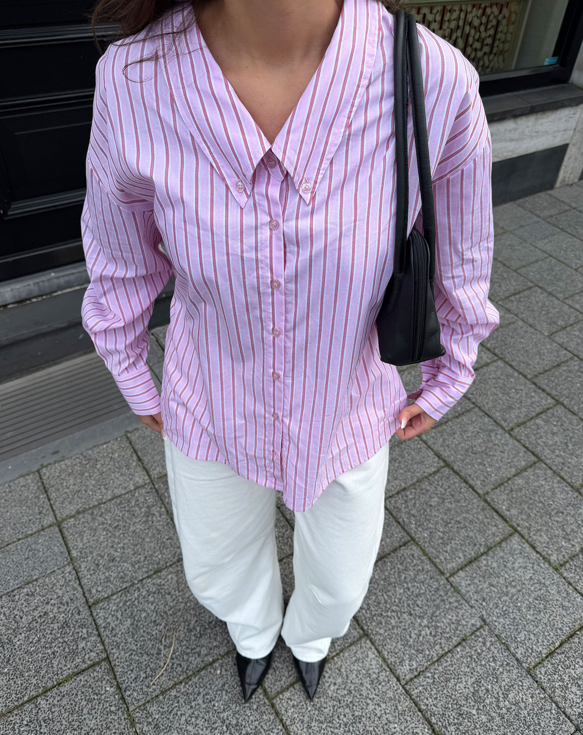 LOW COLLAR BLOUSE STRIPE PINK