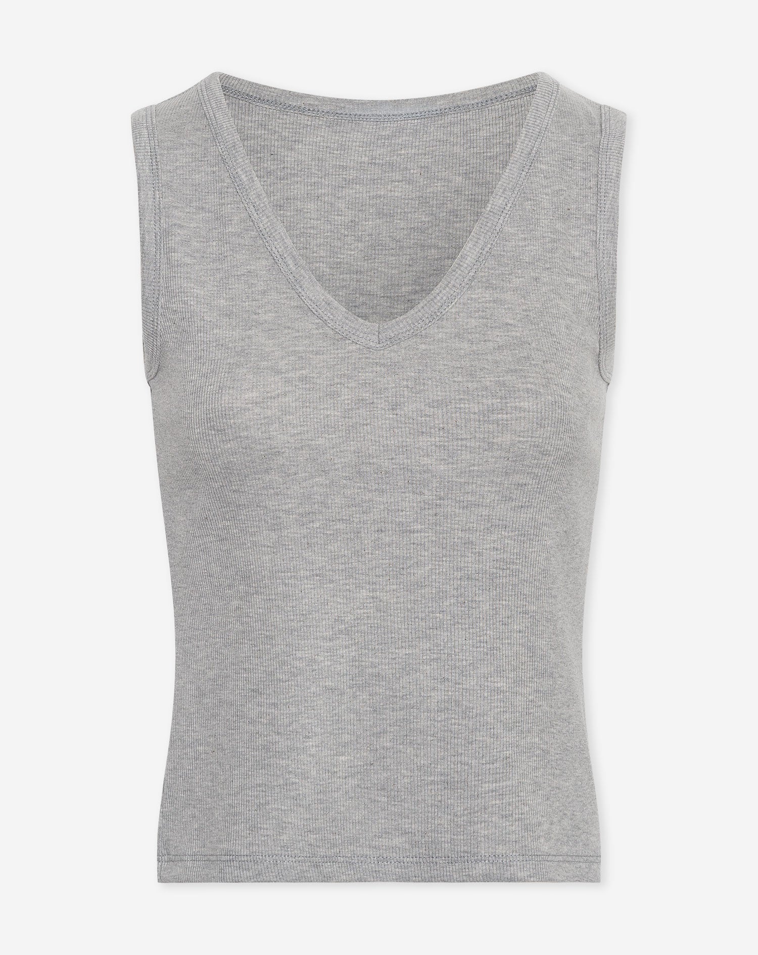 SLEEVELESS VNECK TOP RIB GRIJS MELANGE