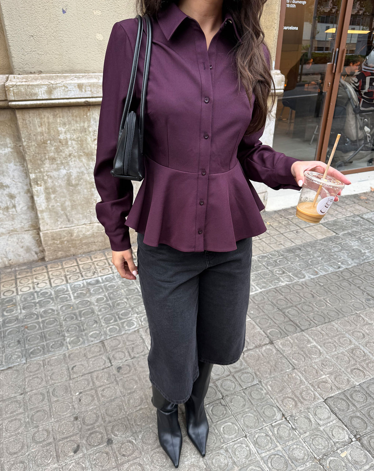 SUE PEPLUM BLOUSE DARK BURGUNDY