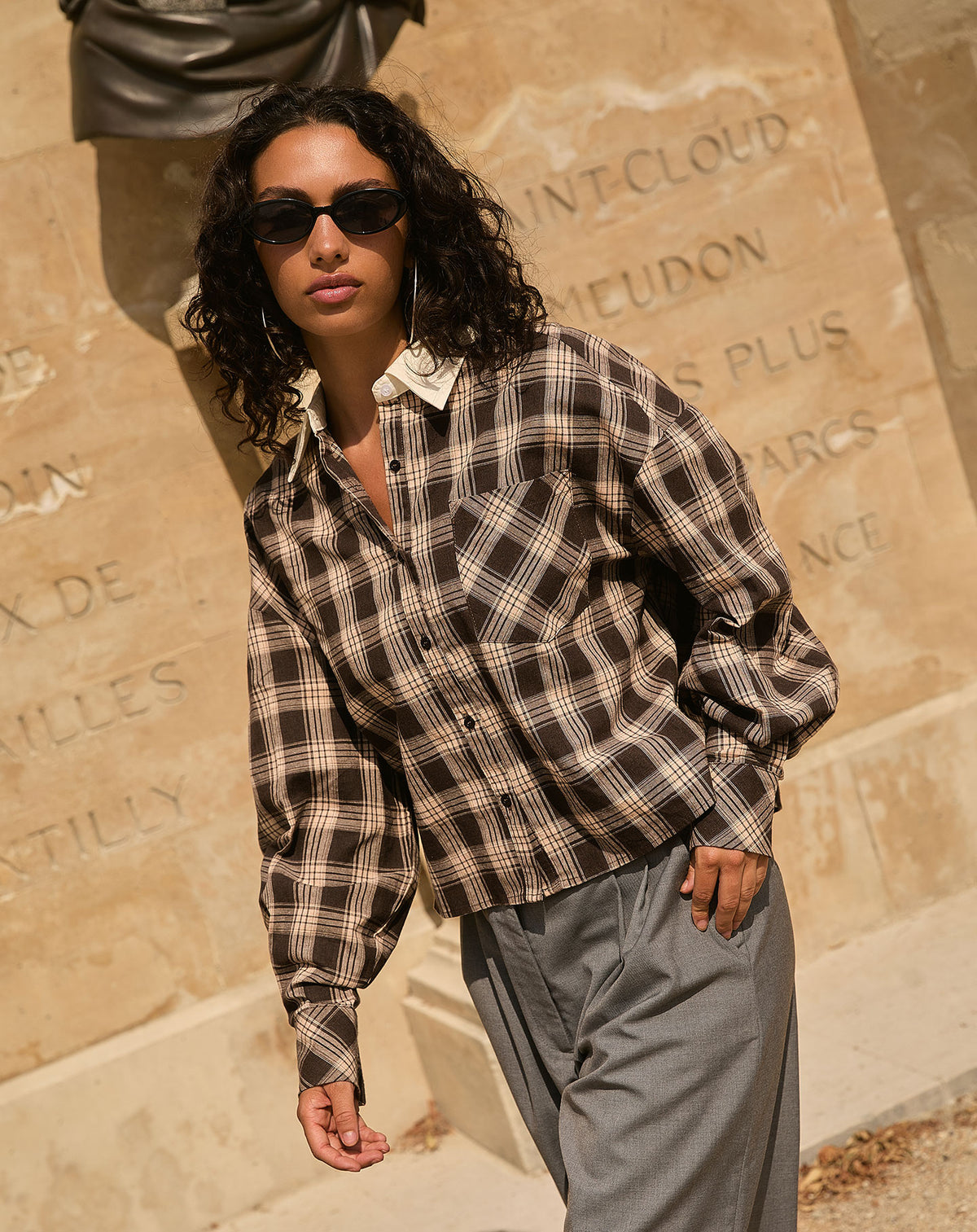 RYAN CONTRAST COLLAR CHECK BLOUSE BRUIN