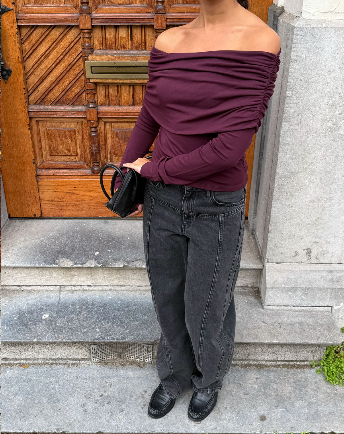 OLAIA DRAPED LONGSLEEVE TOP DARK BURGUNDY