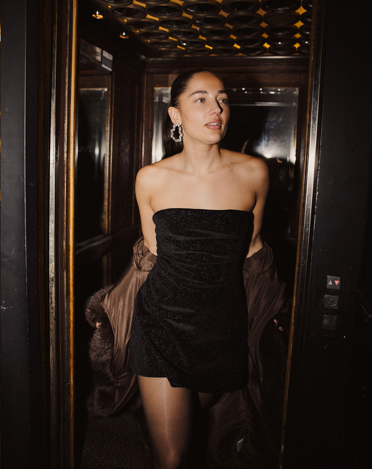 LIZA VELVET BANDEAU DRESS BLACK