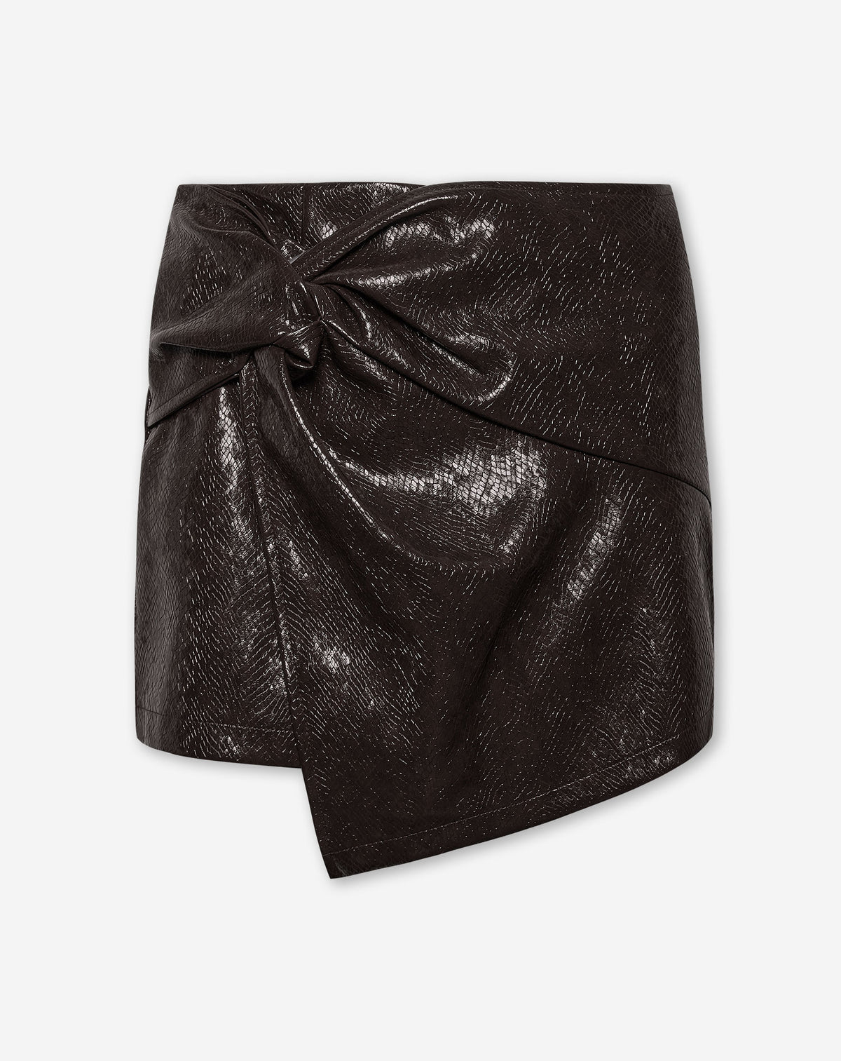 SHIVA FAUX SNAKE LEATHER KNOTTED SKORT BRUIN