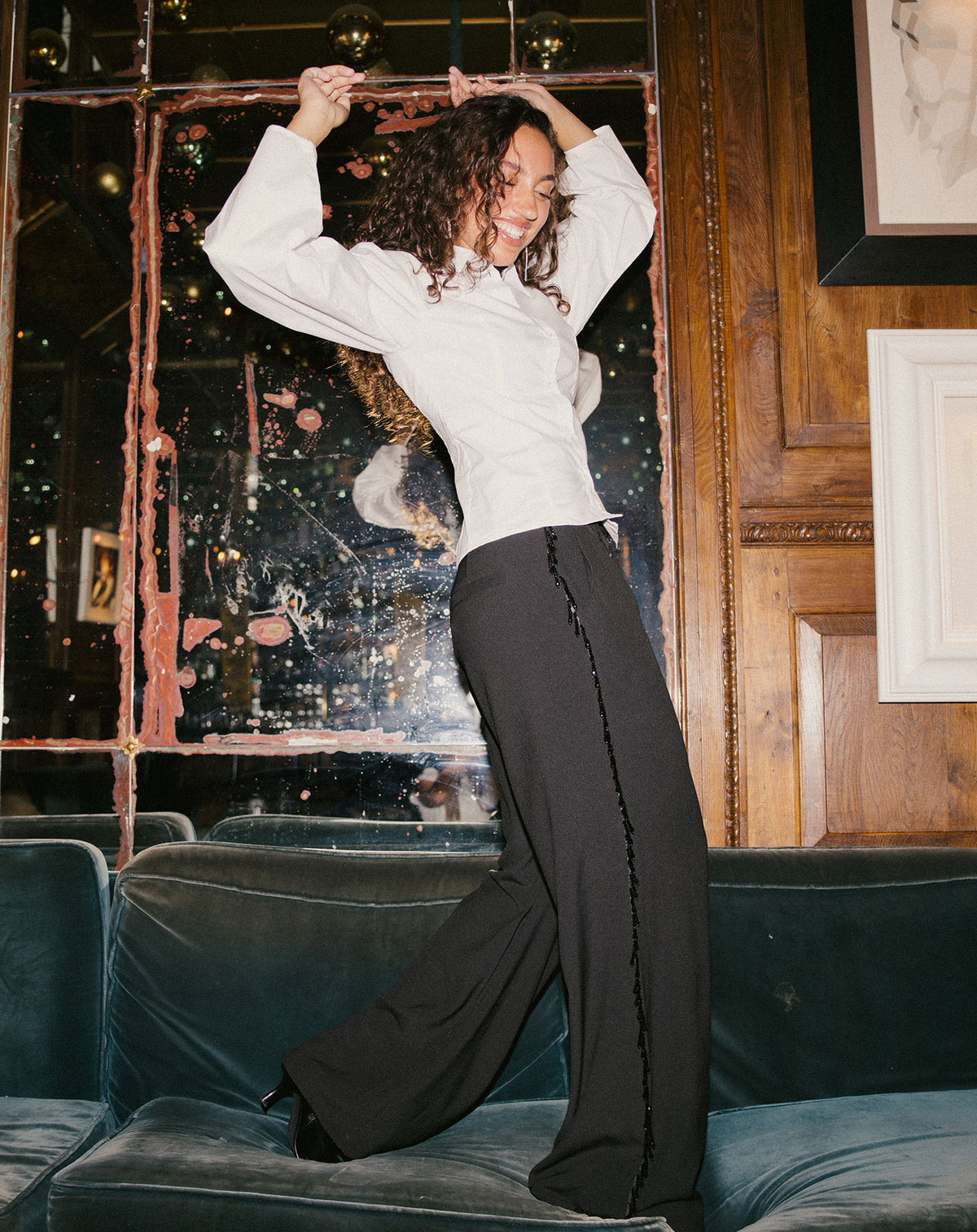 LIES BEADED FRINGE PANTALON PETITE BLACK