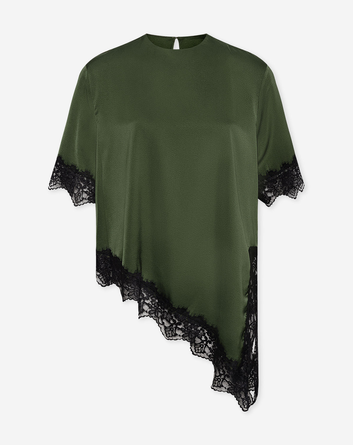 CARRIE ASYMMETRIC SATIN LACE TOP ARMY GREEN