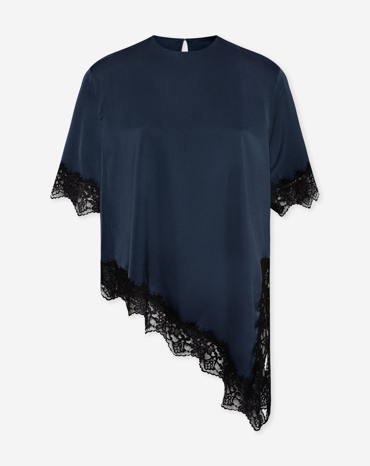 CARRIE ASYMMETRIC SATIN LACE TOP MARINEBLAUW