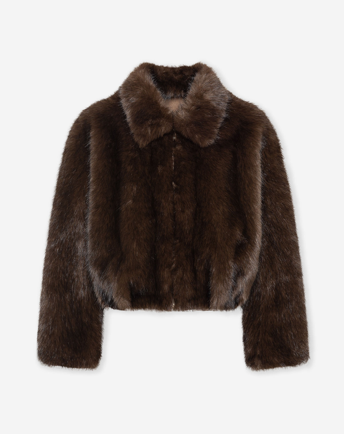 FAUX FUR ZIPPER COAT BROWN