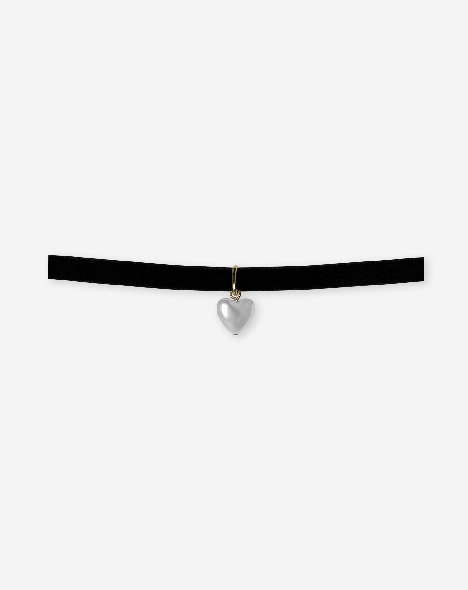 SMALL PEARL HEART VELVET CHOKER BLACK