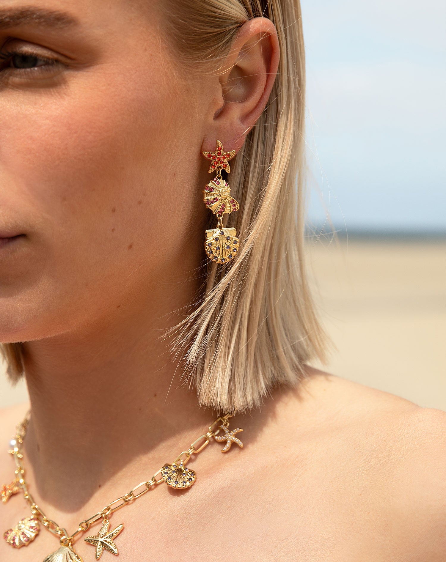 SEA MULTI STRASS EARRINGS GOLD
