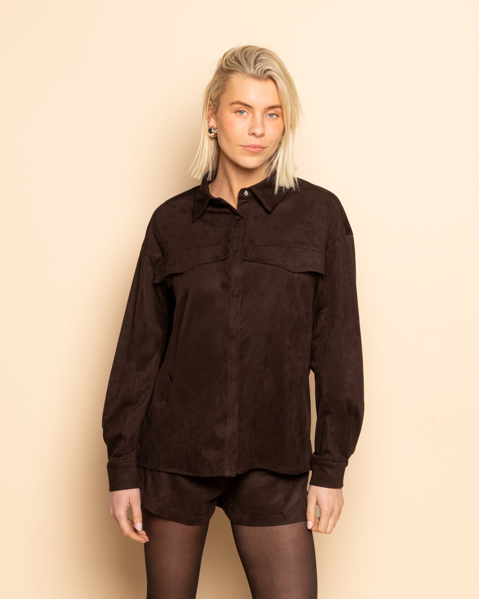 ROWAN SUEDE BLOUSE DONKERBRUIN