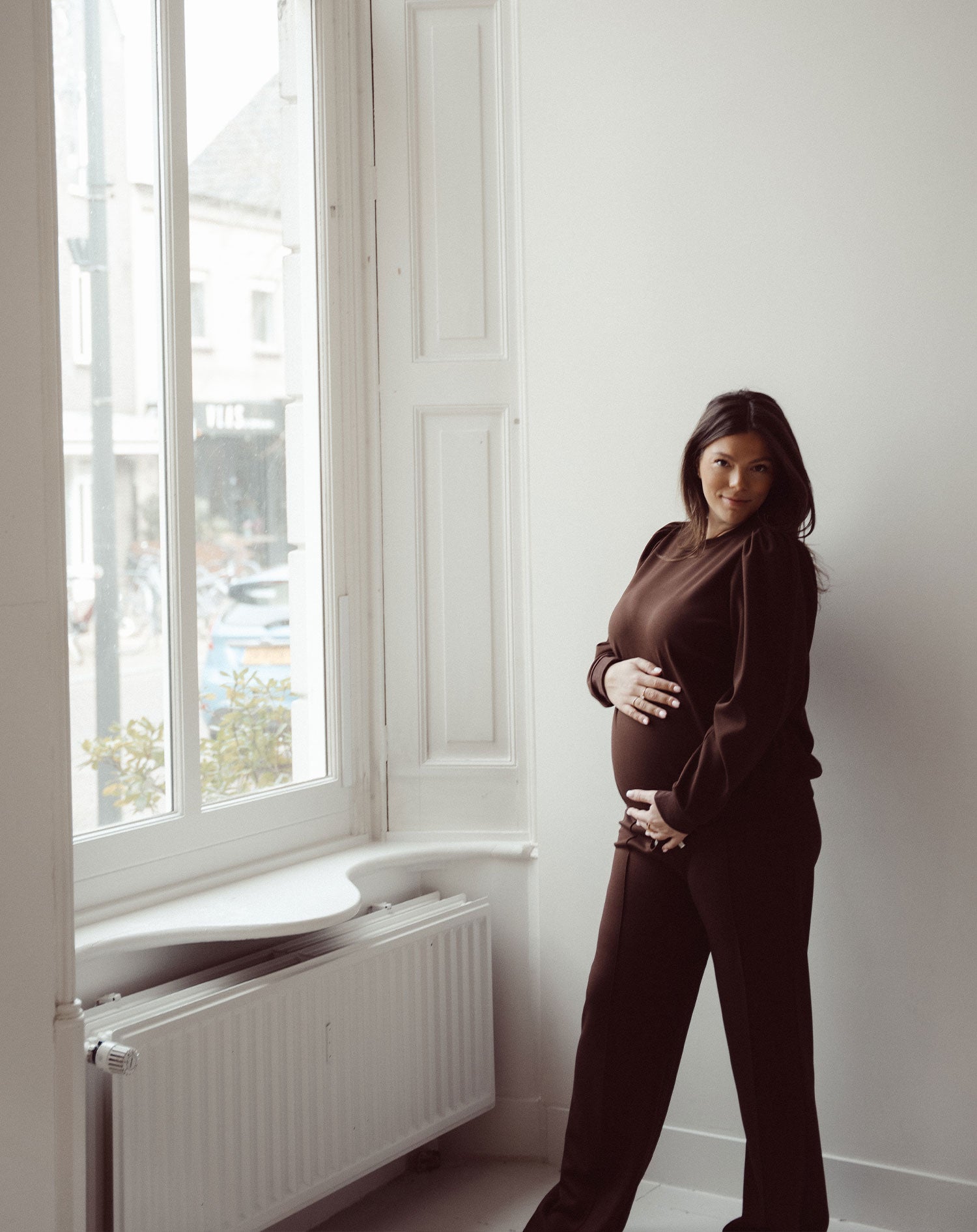 SCUBA PINTUCK PANTS MATERNITY TALL BRUIN