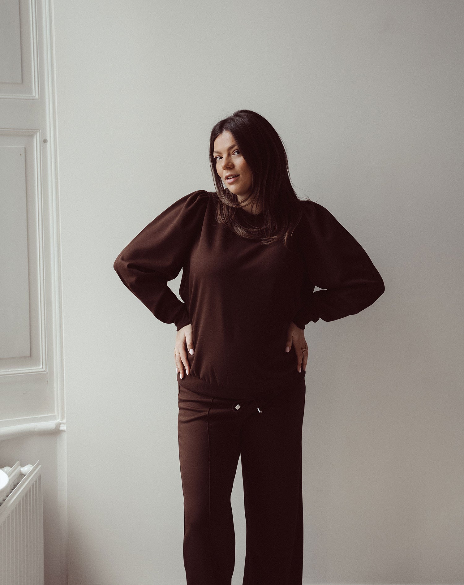 SCUBA PINTUCK PANTS MATERNITY TALL BRUIN