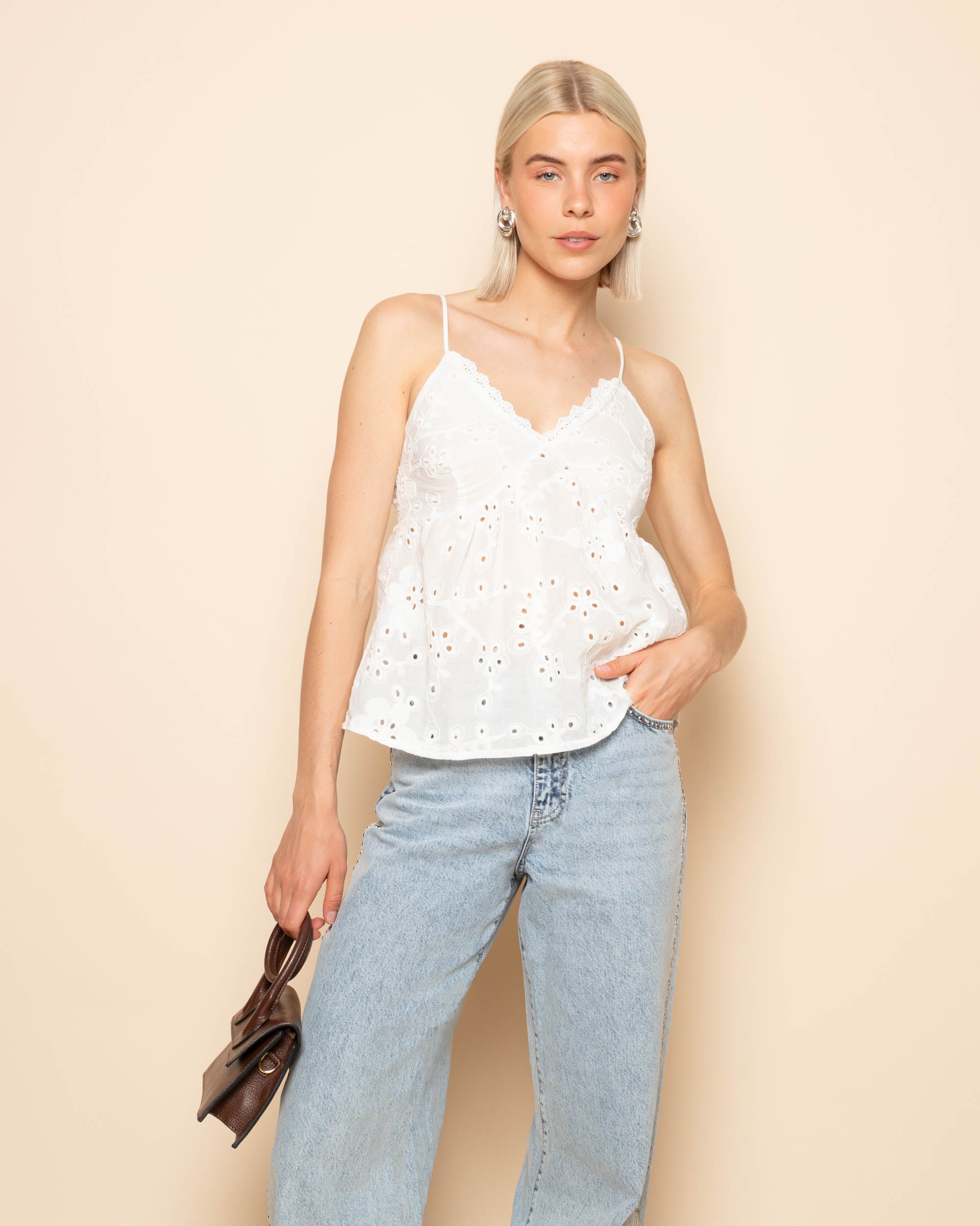BRODERIE CAMI TOP WHITE