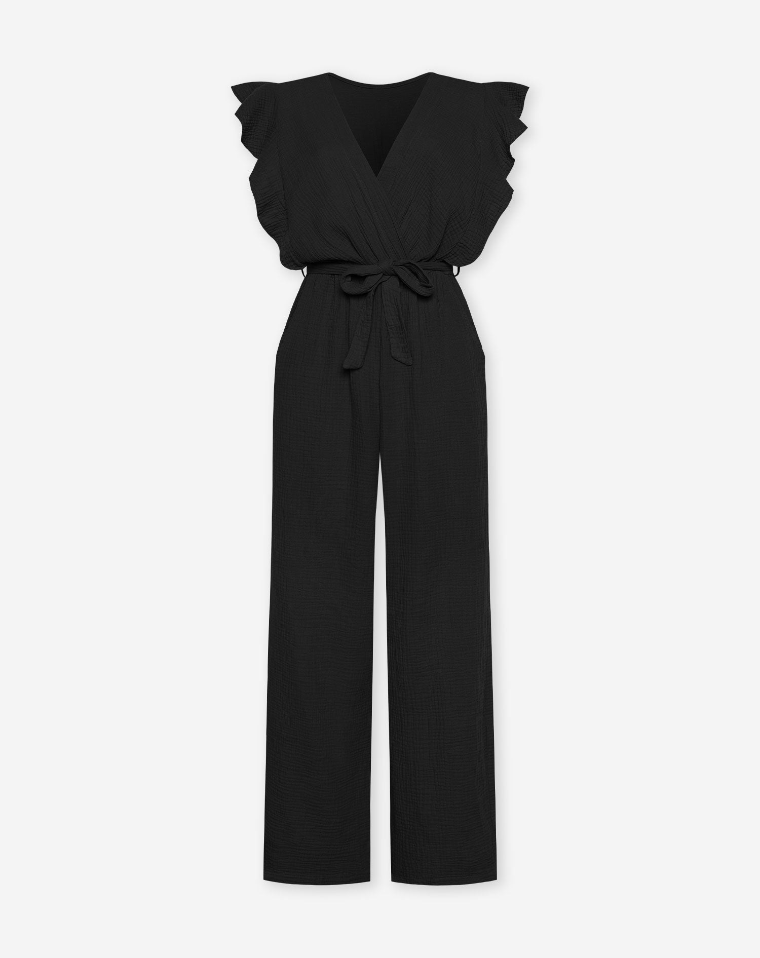 MOUSSELINE RUFFLE JUMPSUIT TALL ZWART