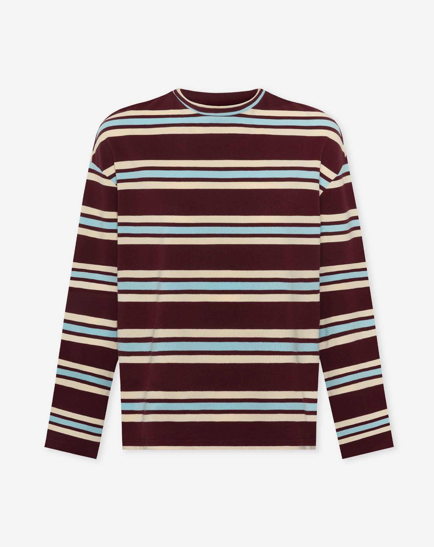 LAINE STRIPED LONG SLEEVE OVERSIZED TEE BURGUNDY