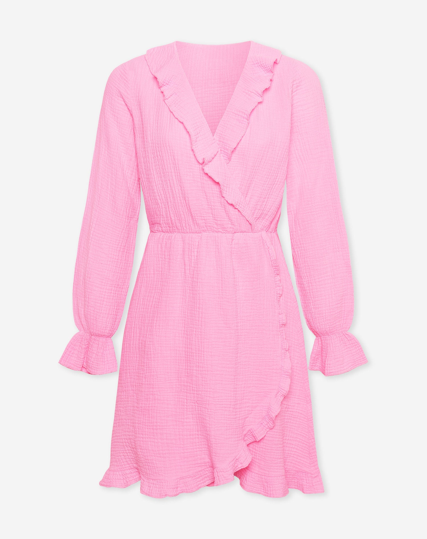 MOUSSELINE RUFFLE V-NECK WRAP DRESS HARD ROZE