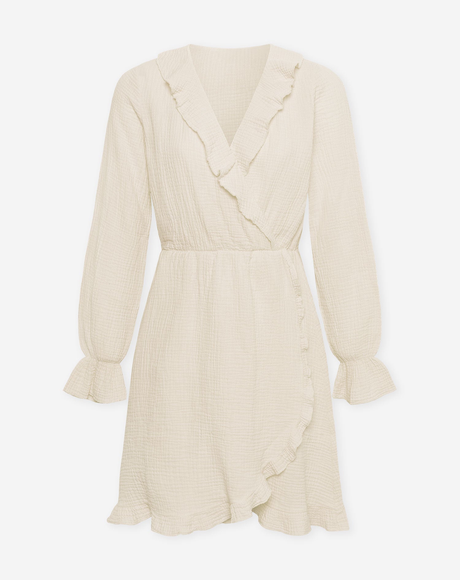 MOUSSELINE RUFFLE V-NECK WRAP DRESS ZAND