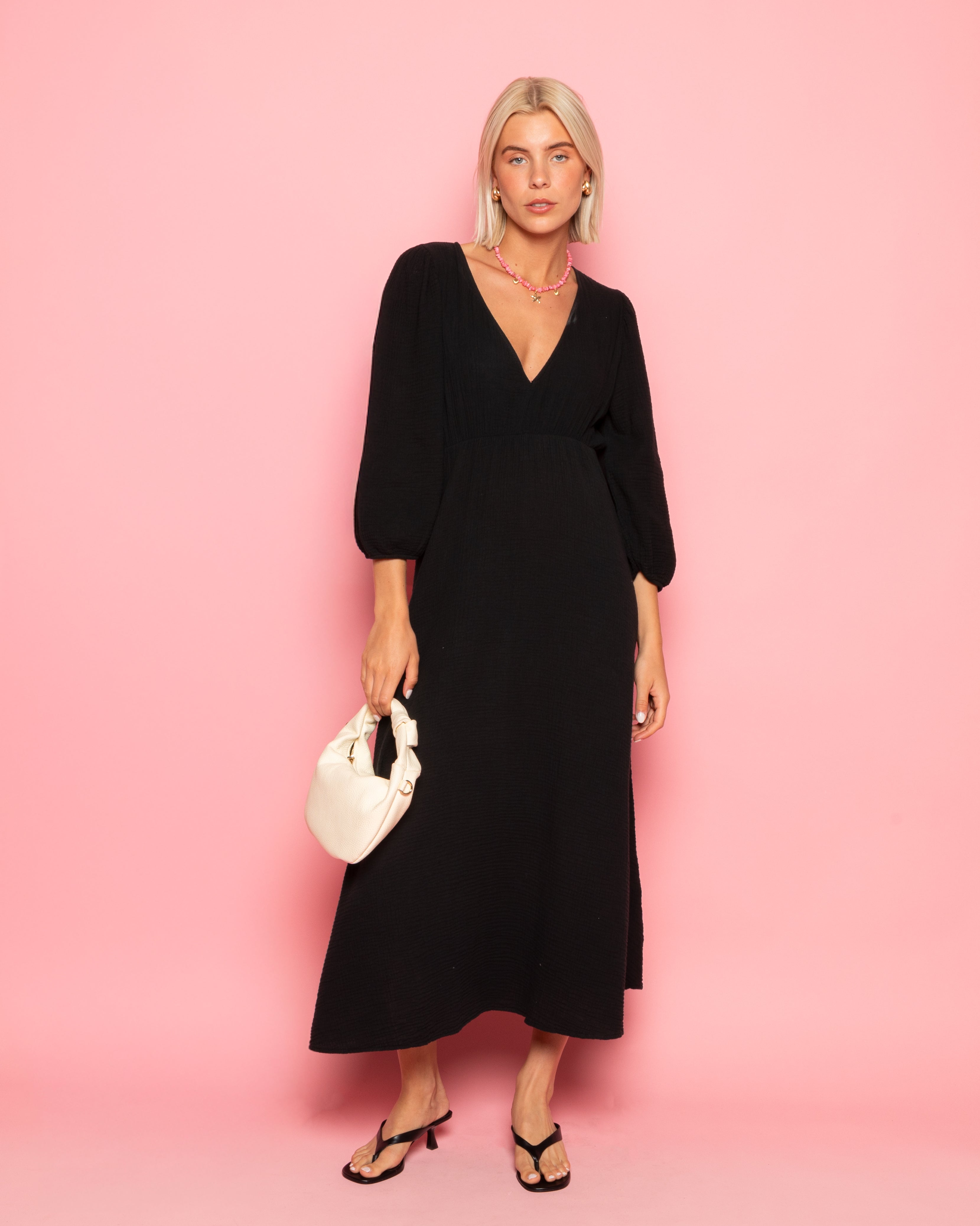 VEERLE MOUSSELINE MAXI DRESS ZWART