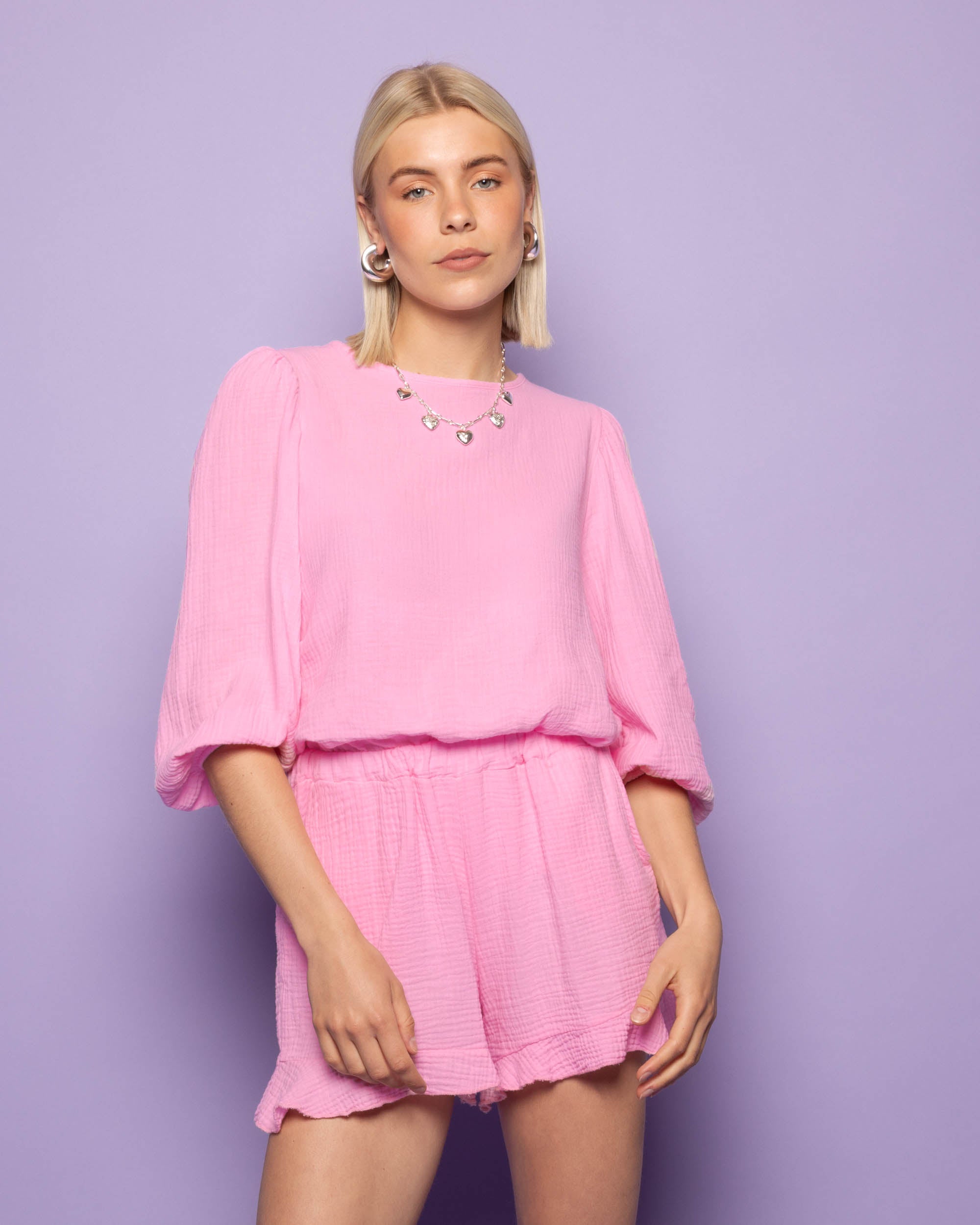 MOUSSELINE PUFF TOP HARD PINK