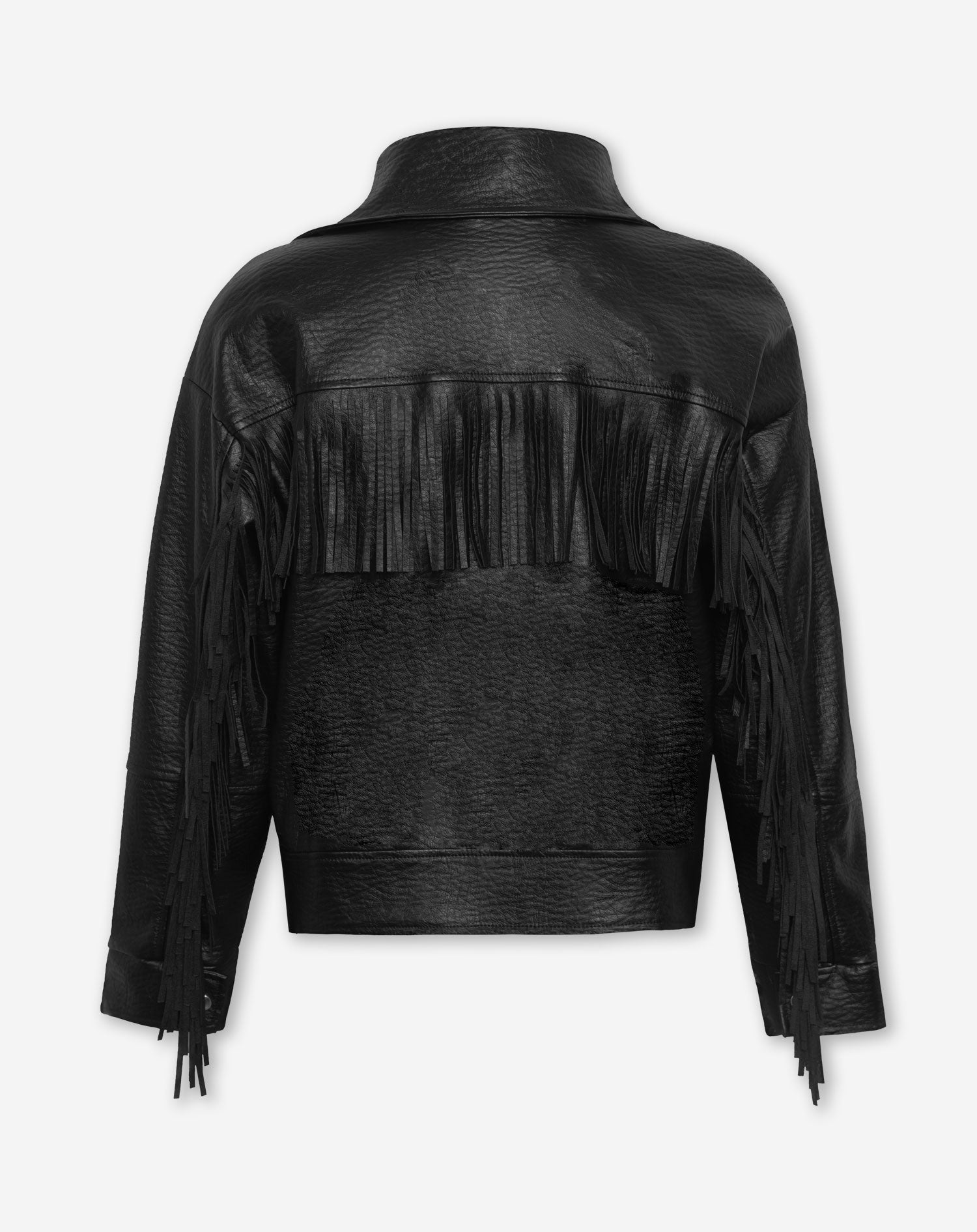 FAUX LEATHER FRINGE JACKET ZWART