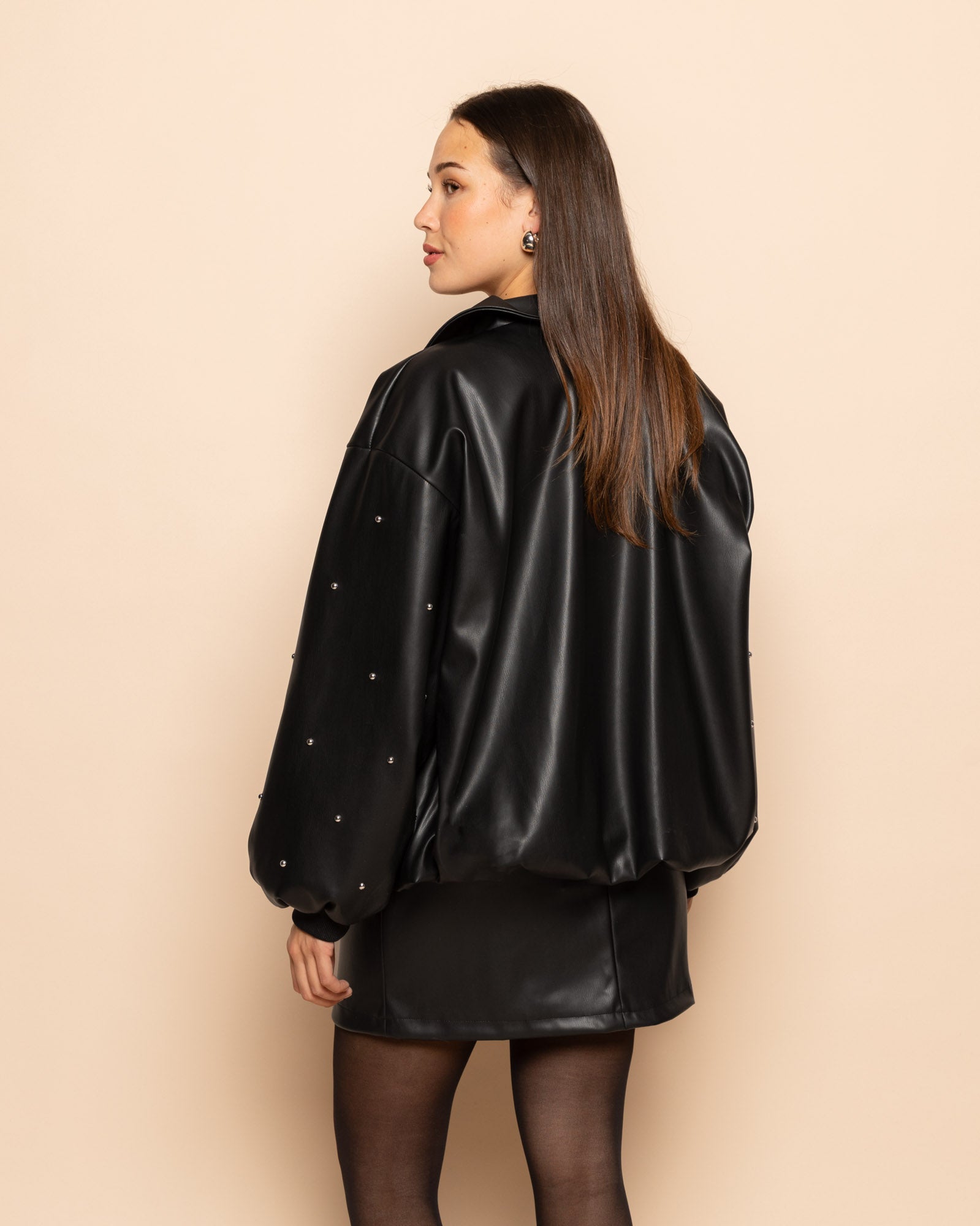 FAUX LEATHER STUDDED SKIRT BLACK