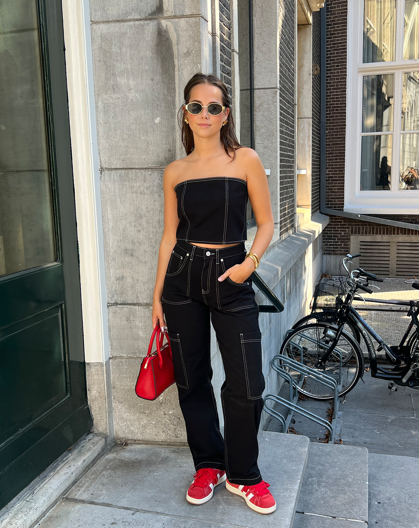 CONTRAST STITCHING CORSET TOP BLACK