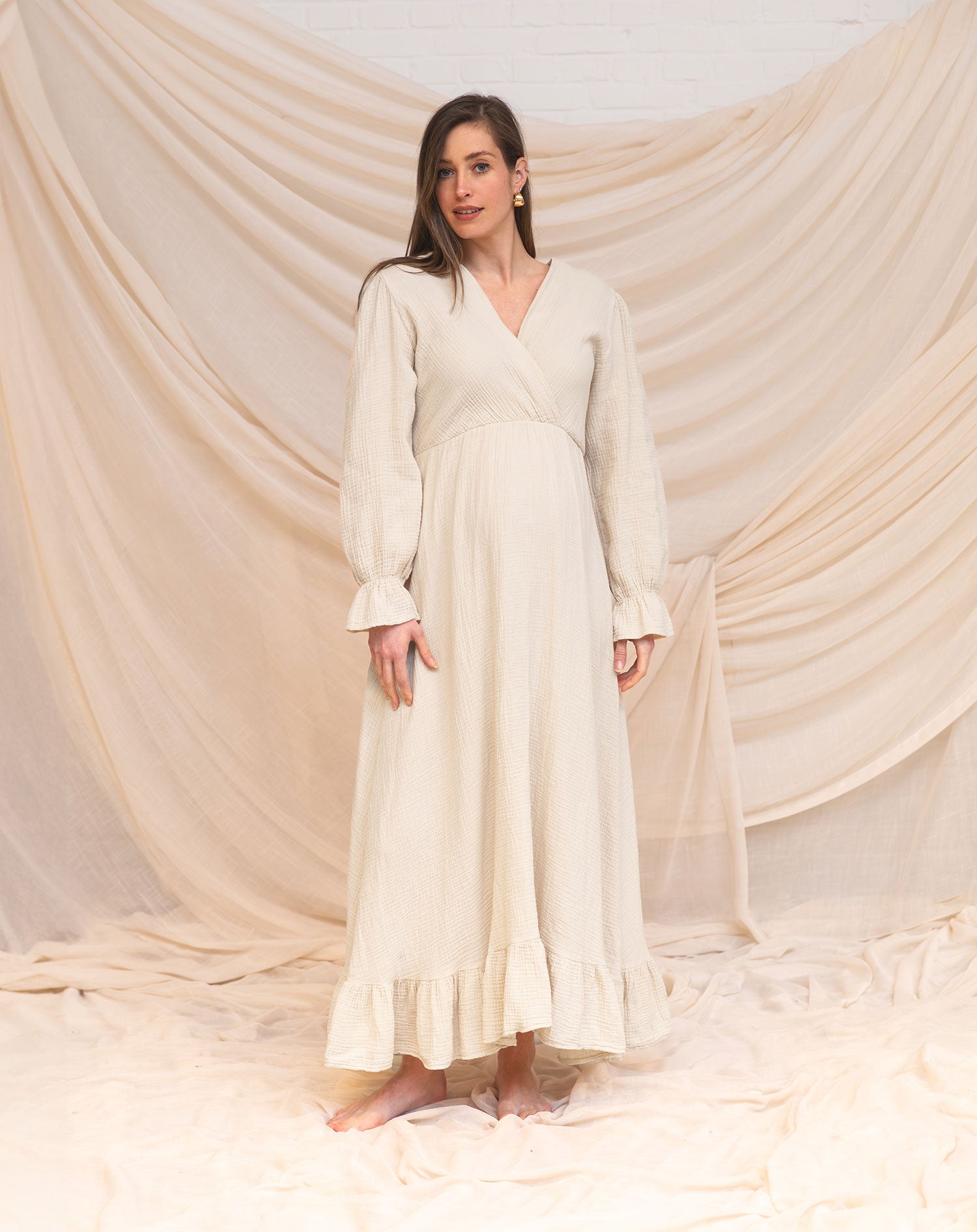 MOUSSELINE MAXI RUFFLE DRESS SAND