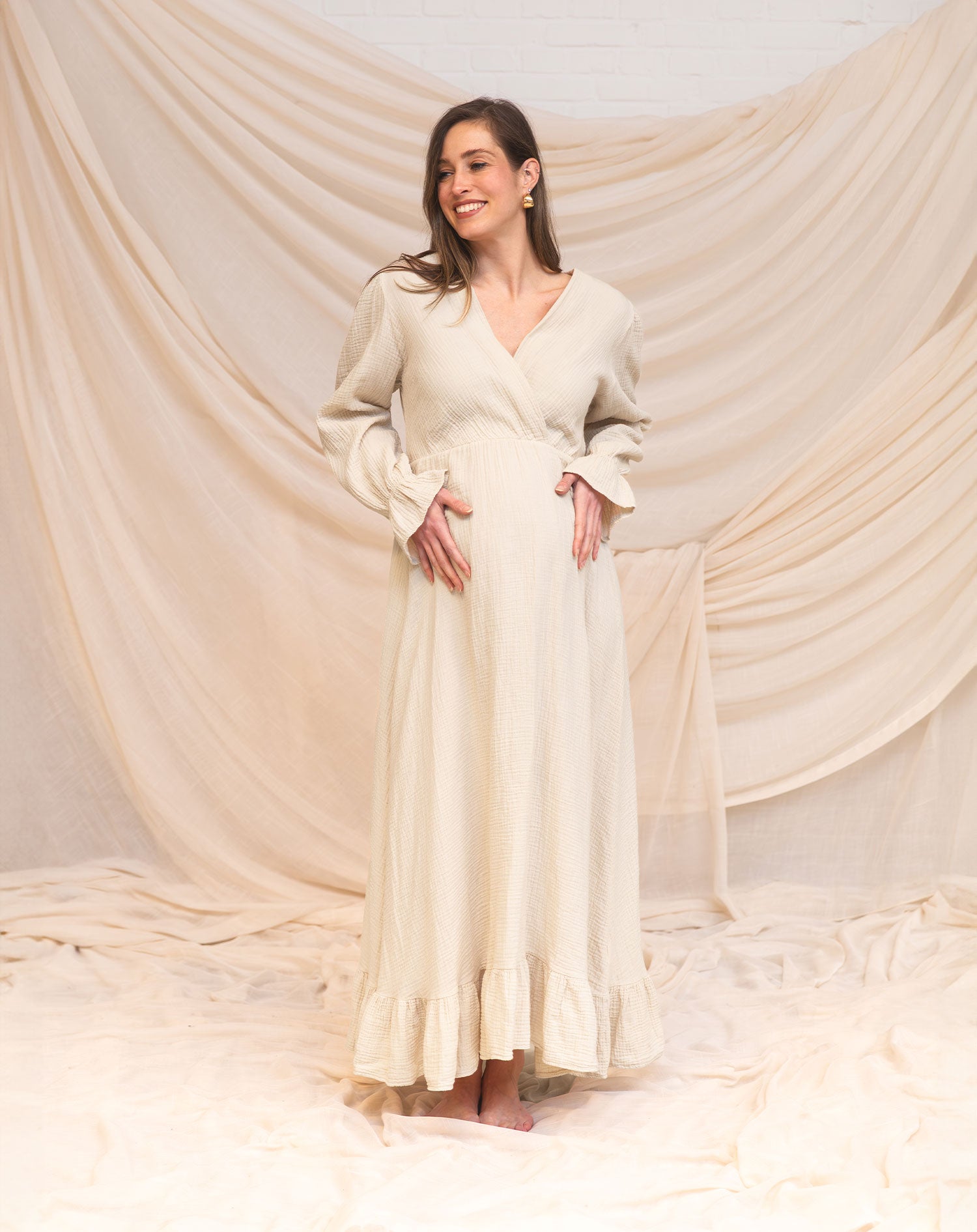 MOUSSELINE MAXI RUFFLE DRESS SAND