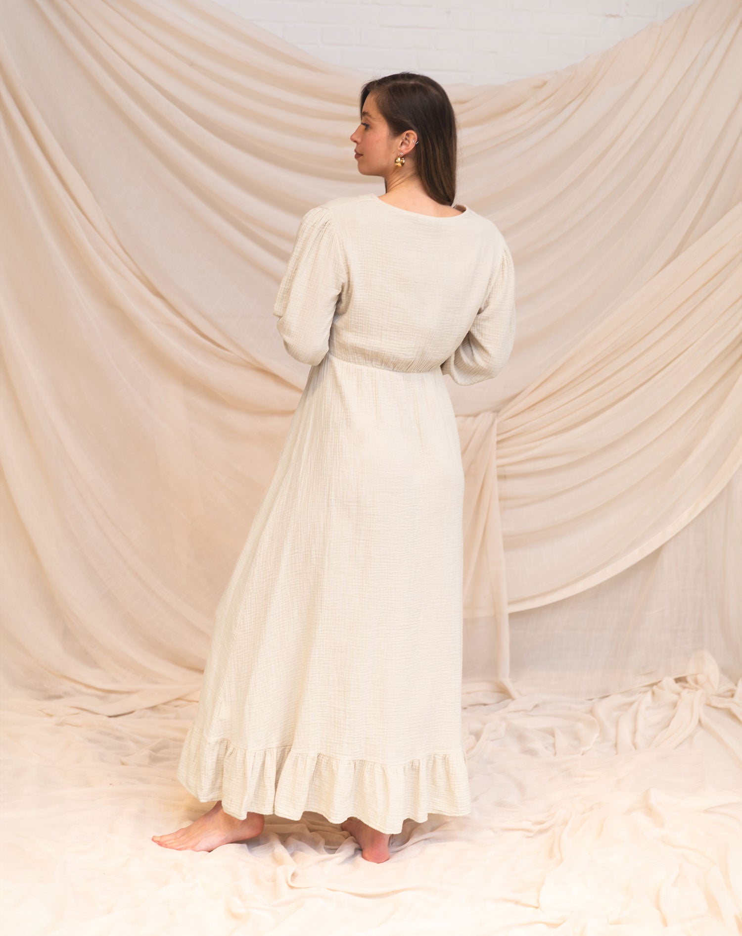 MOUSSELINE MAXI RUFFLE DRESS SAND